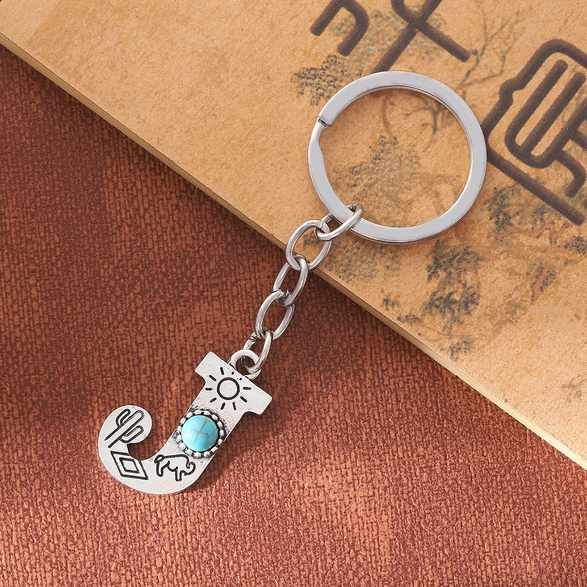 Wholesale Letter Alloy Turquoise Keychain